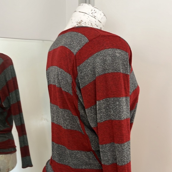 Red Haute Striped Dolman Top Red and Silver - Picture 2 of 5